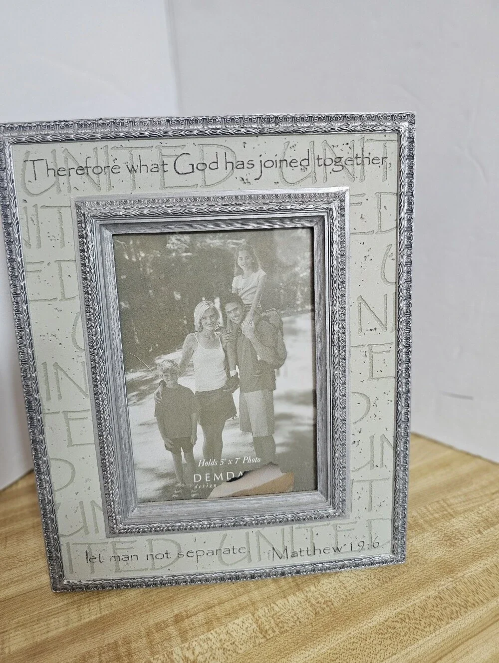 DEMDACO Faith Wedding Photo Frame 5x7 Matthew 19:6 Christian Marriage Silver
